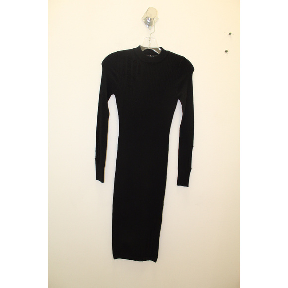 Black Distressed Long Sleeve Midi Sweater Dress - Picture 5 of 5